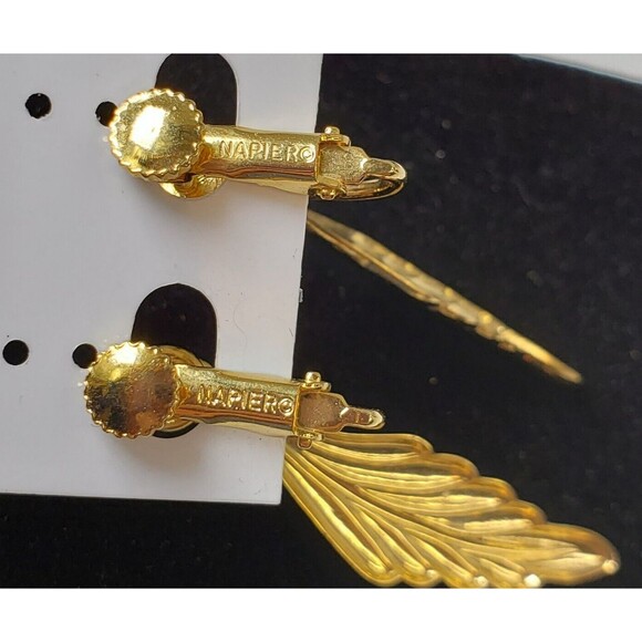 Vintage Napier Gold Tone Dangle Drop Screw Back Leaf Shaped Earrings - Picture 13 of 13
